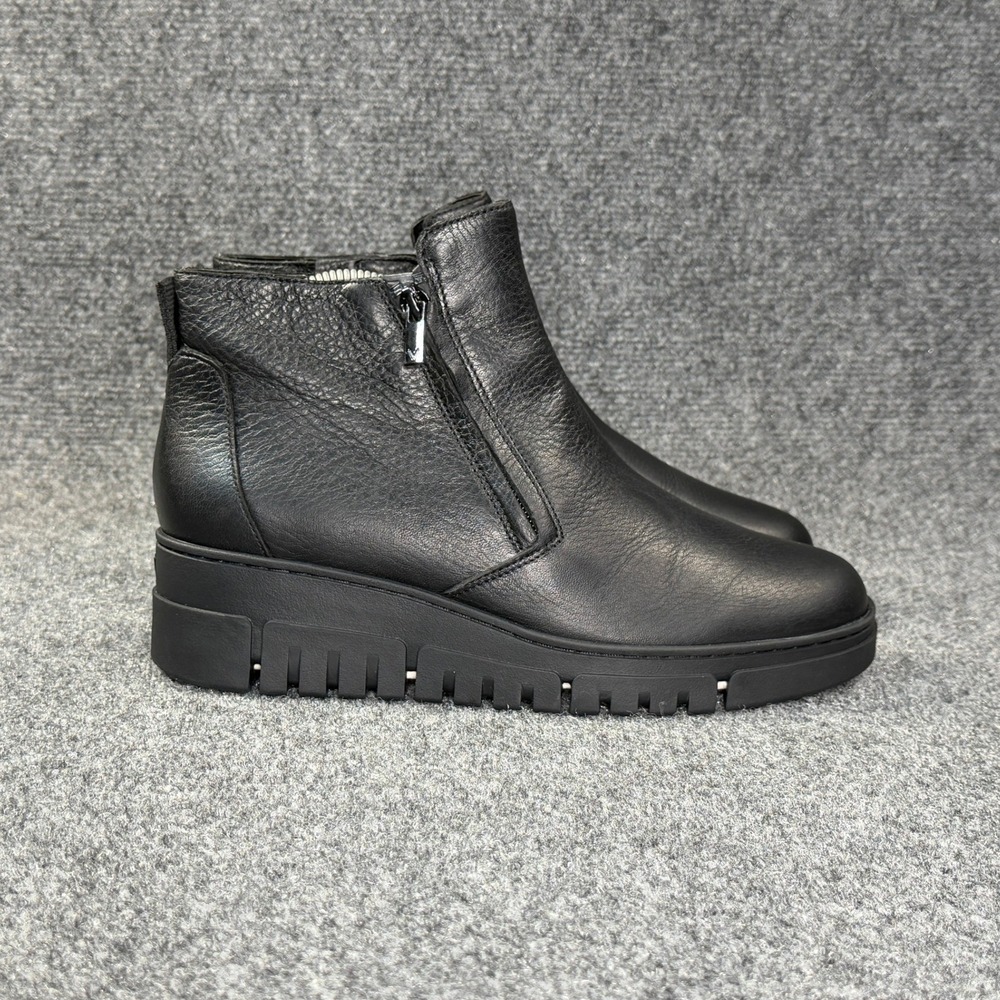 Vionic Uptown Sur Booties Women's 8.5 Black Leather Flexible Wedge Ankle Boots